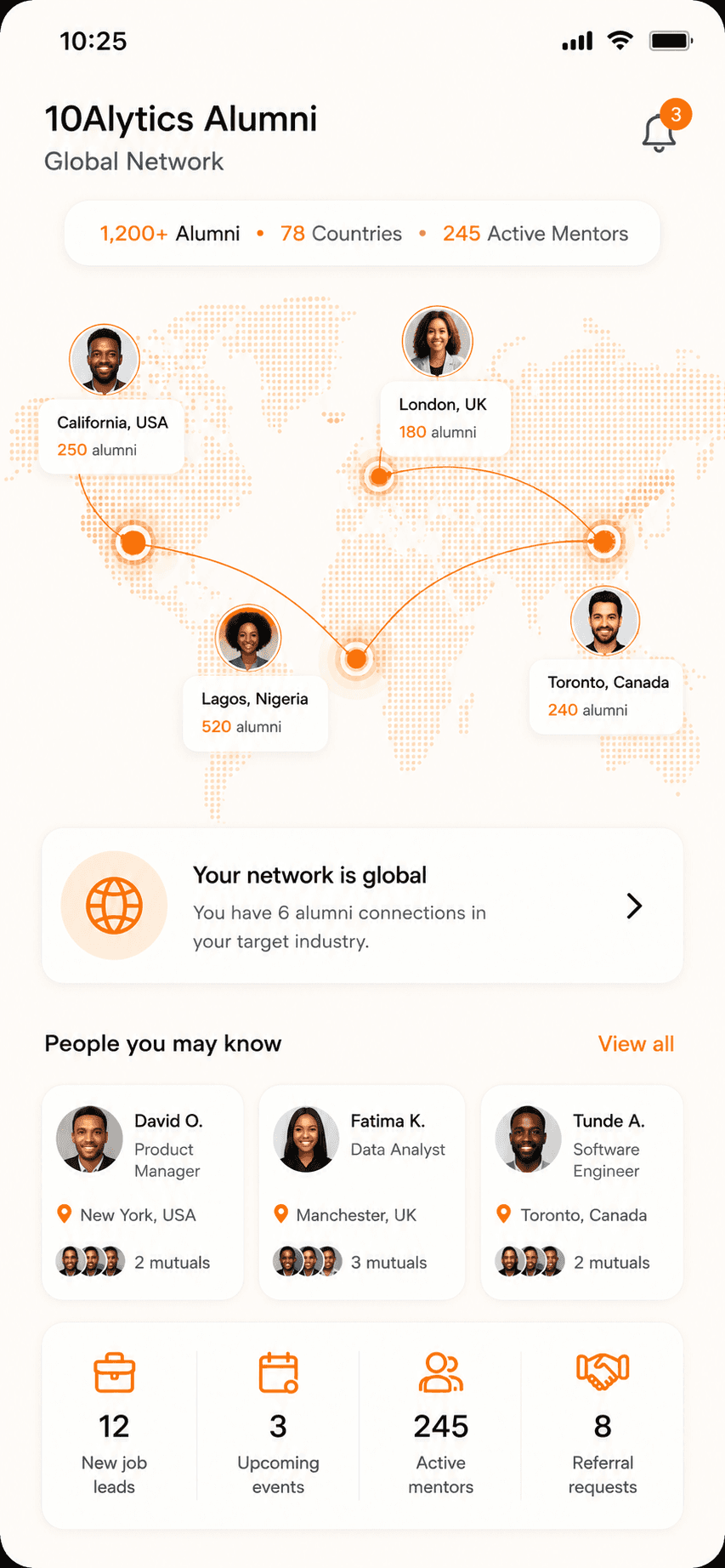 Alumni network map on mobile